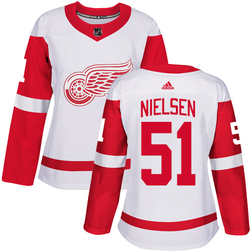 Adidas Red Wings #51 Frans Nielsen White Road Authentic Women's Stitched NHL Jersey